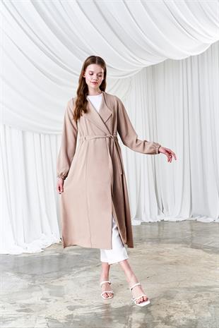 Belden Bağlamalı Trenç - Bej