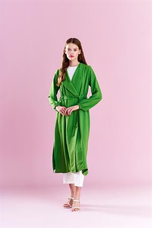 Belden Bağlamalı Trenç - Çimen Yeşili