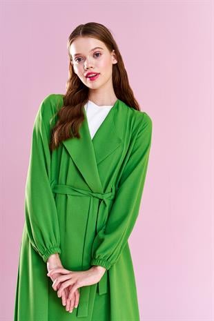 Belden Bağlamalı Trenç - Çimen Yeşili