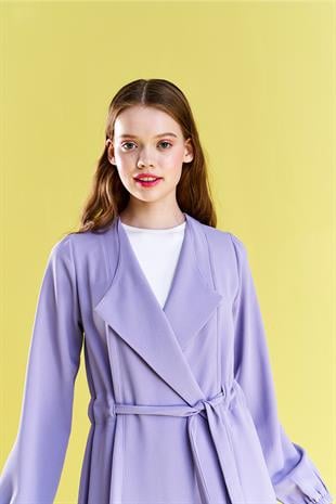 Belden Bağlamalı Trenç - Lila