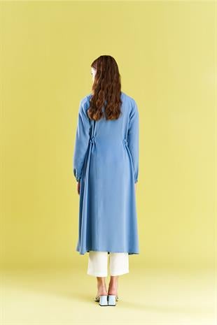 Belden Bağlamalı Trenç - Mavi