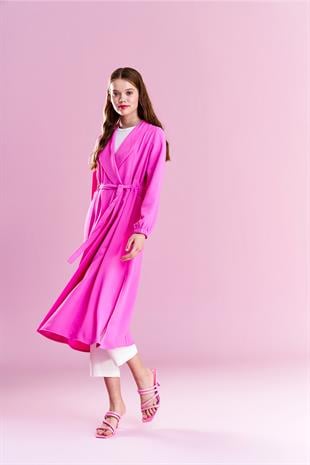 Belden Bağlamalı Trenç - Pembe