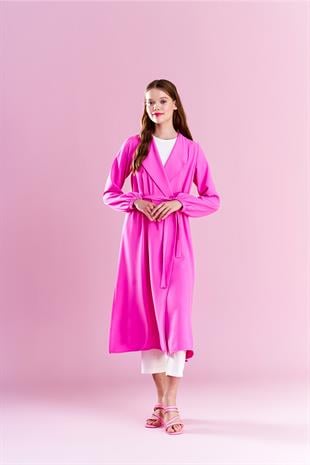 Belden Bağlamalı Trenç - Pembe