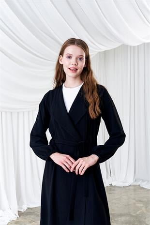 Belden Bağlamalı Trenç - Siyah