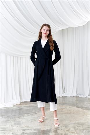 Belden Bağlamalı Trenç - Siyah