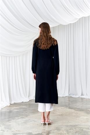 Belden Bağlamalı Trenç - Siyah