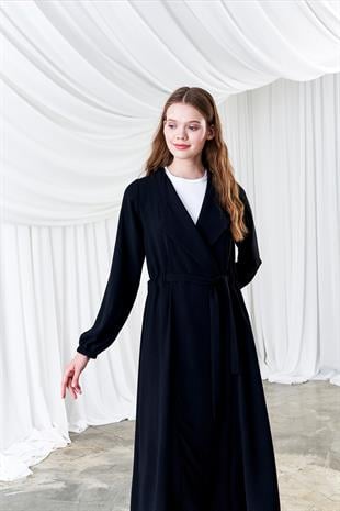 Belden Bağlamalı Trenç - Siyah