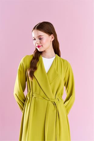 Belden Bağlamalı Trenç - Yağ Yeşili