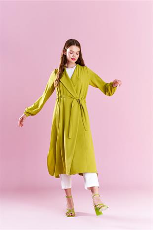 Belden Bağlamalı Trenç - Yağ Yeşili