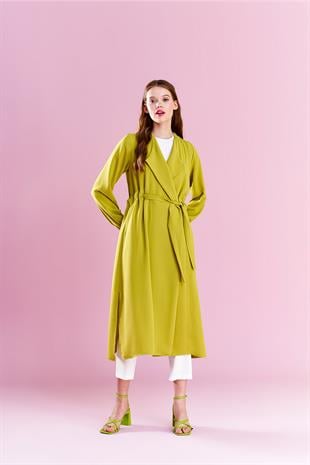 Belden Bağlamalı Trenç - Yağ Yeşili