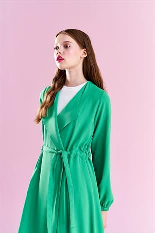 Belden Bağlamalı Trenç - Yeşil