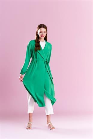 Belden Bağlamalı Trenç - Yeşil