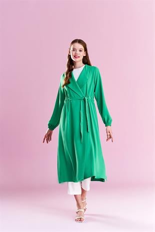 Belden Bağlamalı Trenç - Yeşil