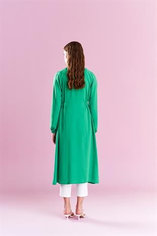 Belden Bağlamalı Trenç - Yeşil