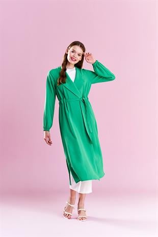 Belden Bağlamalı Trenç - Yeşil