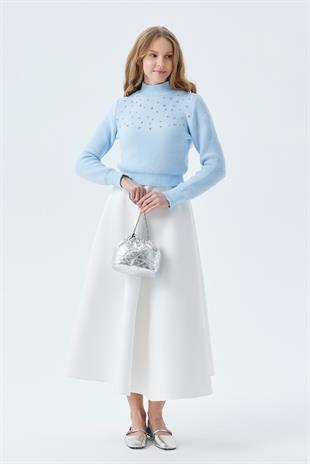 BELİNDA TAŞ İŞLEMELİ YUMOŞ KAZAK - BEBE MAVİ
