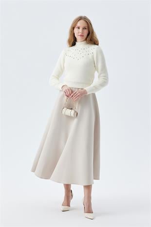BELİNDA TAŞ İŞLEMELİ YUMOŞ KAZAK - EKRU