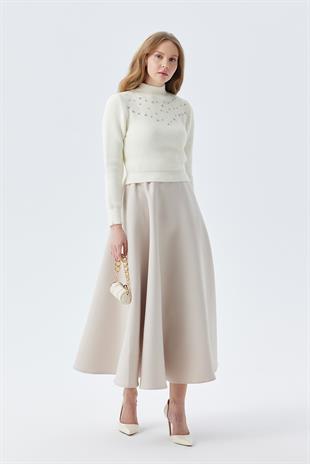 BELİNDA TAŞ İŞLEMELİ YUMOŞ KAZAK - EKRU