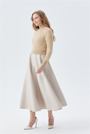 BELİNDA TAŞ İŞLEMELİ YUMOŞ KAZAK - VİZON