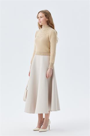 BELİNDA TAŞ İŞLEMELİ YUMOŞ KAZAK - VİZON