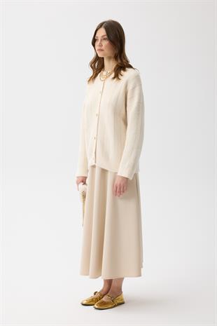 Belle Gold Geçişli Angora Hırka - Krem 
