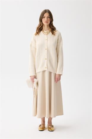 Belle Gold Geçişli Angora Hırka - Krem 