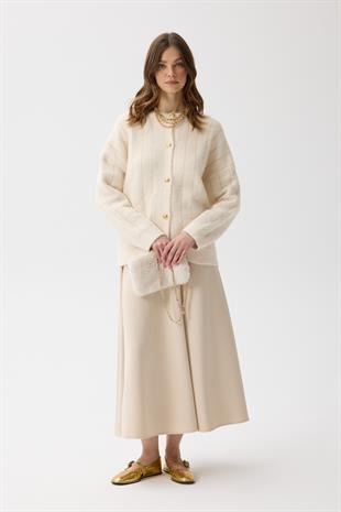 Belle Gold Geçişli Angora Hırka - Krem 