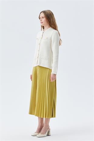 BERLIN GOLD DÜĞME DETAYLI DOKUMA HIRKA - BEJ