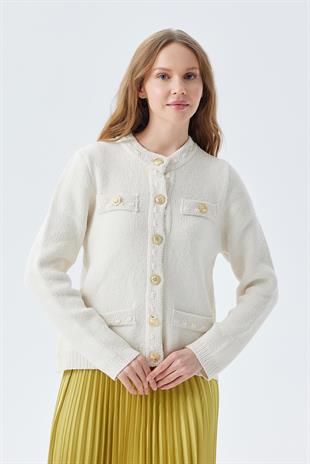 BERLIN GOLD DÜĞME DETAYLI DOKUMA HIRKA - BEJ