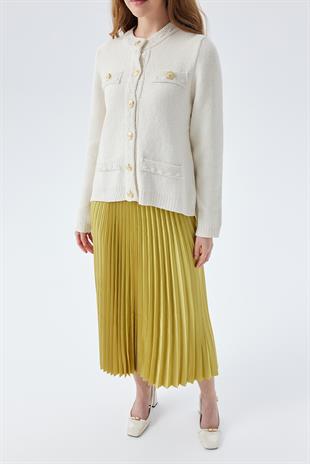 BERLIN GOLD DÜĞME DETAYLI DOKUMA HIRKA - BEJ