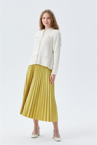 BERLIN GOLD DÜĞME DETAYLI DOKUMA HIRKA - BEJ