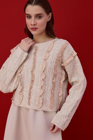 Berry Güpür Detaylı Kazak- Bej