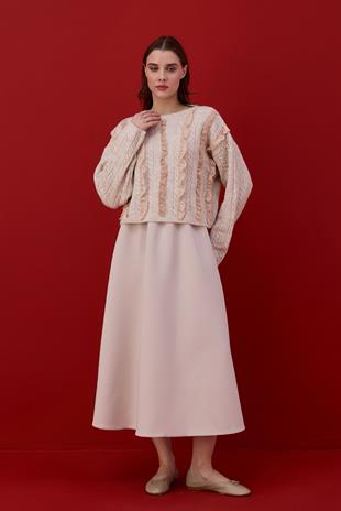 Berry Güpür Detaylı Kazak- Bej