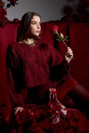 Berry Güpür Detaylı Kazak- Bordo