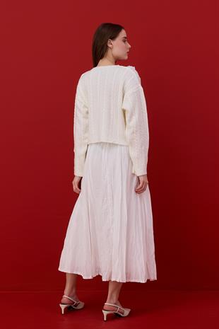 Berry Güpür Detaylı Kazak- Ekru