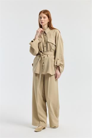 Beth Kemerli Oversize Takım - Camel