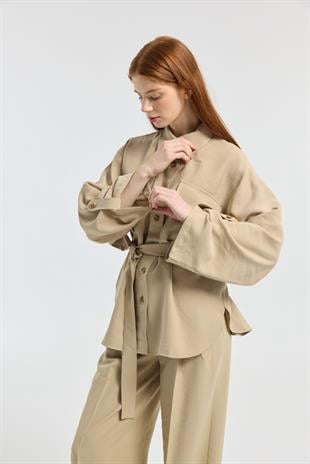 Beth Kemerli Oversize Takım - Camel