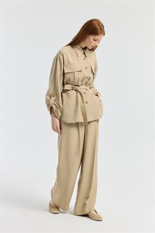 Beth Kemerli Oversize Takım - Camel