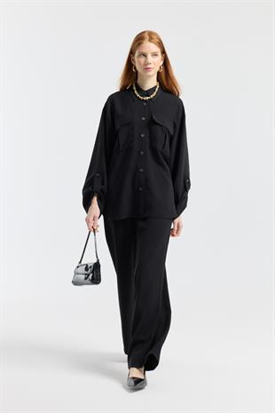 Beth Kemerli Oversize Takım - Siyah