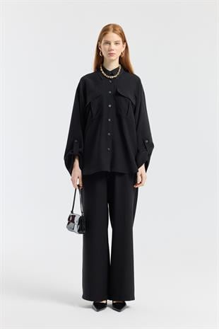 Beth Kemerli Oversize Takım - Siyah