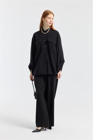 Beth Kemerli Oversize Takım - Siyah