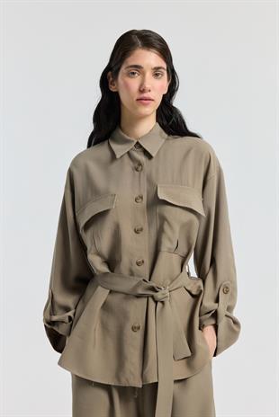 Beth Kemerli Oversize Takım - Vizon