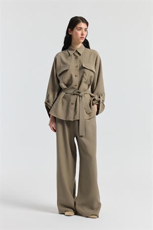 Beth Kemerli Oversize Takım - Vizon