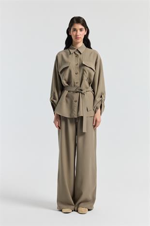 Beth Kemerli Oversize Takım - Vizon