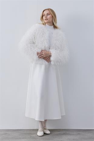 Betsy Suni Kürk Ceket- Beyaz