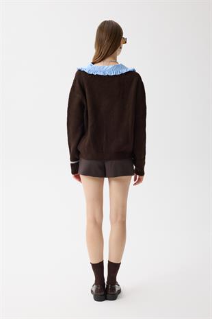 Bianca Bebe Yaka Hırka - Kahverengi