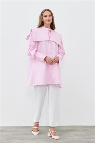 BİANCA DENİZCİ YAKA BİYE DETAYLI GÖMLEK-PEMBE