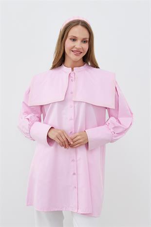 BİANCA DENİZCİ YAKA BİYE DETAYLI GÖMLEK-PEMBE