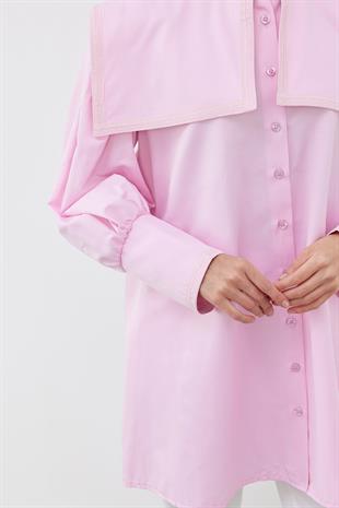 BİANCA DENİZCİ YAKA BİYE DETAYLI GÖMLEK-PEMBE