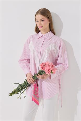 Billie Güpür Detaylı Bağcıklı Gömlek - Pembe 
